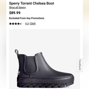 Sperry Torrent Chelsea Rain Boot. Black. Size 6.